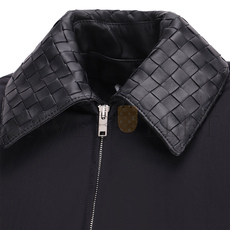 BOTTEGA VENETA INTRECCIATO LEATHER-TRIMMED MATTE-SHELL DOWN JACKET BLACK 